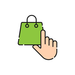 Shopping Bag with Hand icon Vector Design. Shopping Bag icon with Hand Gesture design concept for e-commerce, online store and marketplace website, mobile, logo, symbol, button, sign, app