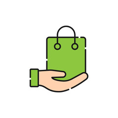 Shopping Bag with Hand icon Vector Design. Shopping Bag icon with Hand Gesture design concept for e-commerce, online store and marketplace website, mobile, logo, symbol, button, sign, app
