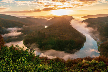 Panoramic view from the Cloef to the Saar loop, Germany.