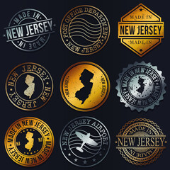 New Jersey, USA Business Metal Stamps. Gold Made In Product Seal. National Logo Icon. Symbol Design Insignia Country.