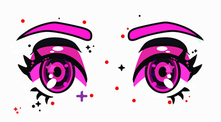Close-up of anime big cartoon eyes with long eyelashes and sparkles.