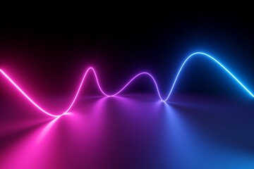 3d render, abstract pink blue neon background with wavy line glowing in ultraviolet spectrum - obrazy, fototapety, plakaty