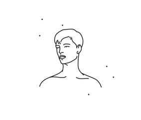 Hand drawn vector abstract stock flat graphic illustration with logo element,bohemian line art icon of beauty man icon in simple style for branding,isolated on white background.Design logo concept