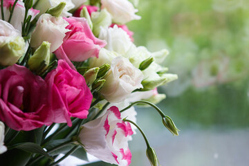 Bouquet from colored flowers of eustoma