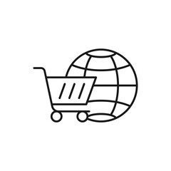 Shopping Cart with Globe icon Vector Design. Shopping Cart icon with Globe design concept for e-commerce, online store and marketplace website, mobile, logo, symbol, button, sign, App UI