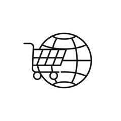 Shopping Cart with Globe icon Vector Design. Shopping Cart icon with Globe design concept for e-commerce, online store and marketplace website, mobile, logo, symbol, button, sign, App UI