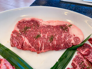 Korean beef barbecue grill sampler - Sirloin steak.