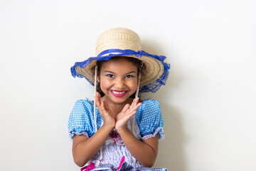Brazilian kid wearing traditional costume for Junina Party