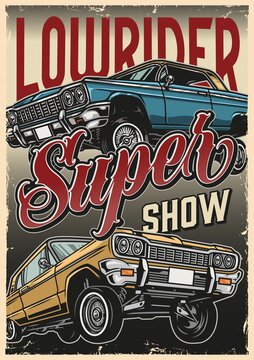 Lowrider cars show colorful poster