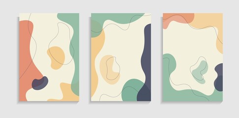 Set Of Colorful Background With Minimal Abstract Flat Liquid Shapes. Good For Banner, Cover, Poster Or Wallpaper.