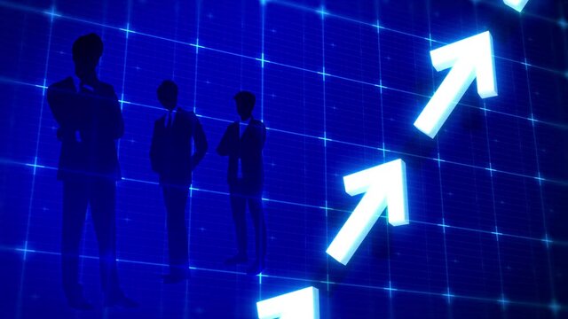 デジタル調の上昇するグラフとシルエットのビジネスマンのイメージ映像　4K　LOOP