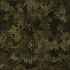 Fototapeta na wymiar Military camouflage seamless pattern. Autumn forest digital pixel style.