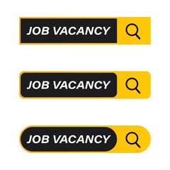 Job vacancy search bar vector with yellow color shade, hiring concept with a magnifying glass, Vacancy inside the black shape, job vacancy hiring concept font design.