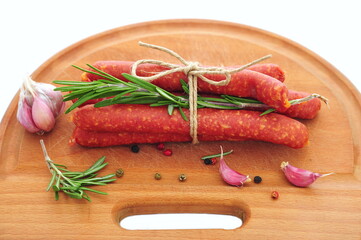 Smoked sausage with rosemary, peppercorns and garlic
