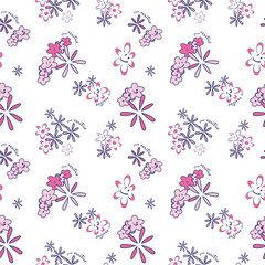 Floral seamless vector pattern isolated on white background. Design for use background, fabric, all over print and others.