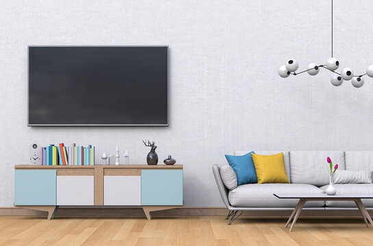 3D rendering of interio living room with Smart TV