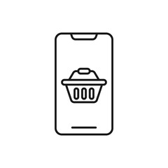 Shopping Cart with mobile phone icon Vector Design. Shopping Cart icon with smartphone design concept for e-commerce, online store and marketplace website, mobile, logo, symbol, button, sign, app UI
