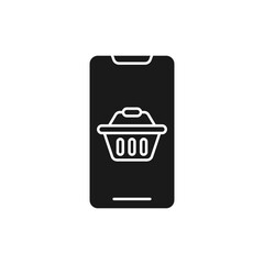 Shopping Cart with mobile phone icon Vector Design. Shopping Cart icon with smartphone design concept for e-commerce, online store and marketplace website, mobile, logo, symbol, button, sign, app UI