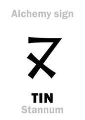 Obraz premium Alchemy Alphabet: TIN (Stannum / Stagnum, Plumbum album; Cassiterum), one of seven ancient metals; eq.: stean, white lead, kassiteros (greek), also: alloy of silver and lead. Chemical formula=[Sn].