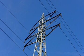 power lines of blue sky