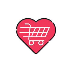 Shopping Wish List icon Vector Illustration. Shopping Wish List with Love Shape icon design concept for e-commerce, online store and marketplace website, mobile, logo, symbol, button, sign, App UI