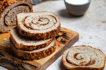 homemade cinnamon swirl raisin and nut bread - Powered by Adobe