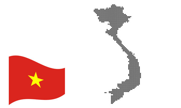 map and flag waving of Vietnam