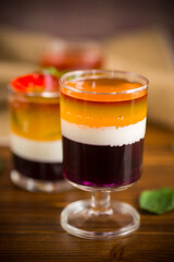 lot of colored sweet fruit jelly in a glass