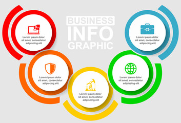 Flat design infographic vector template for presentation, diagram, webinar, shop, business and web concept with 5 options in eps 10