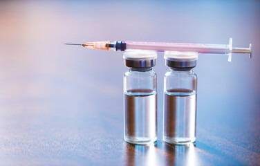 Covid-19 coronavirus vaccine. Two bottle of vaccine corona virus.