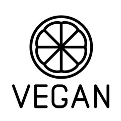 vegan line logo icon isolated on white background. vegan non violent organic food linear icon with sliced citrus orange for web and ui design, mobile apps and print products