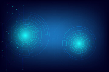 Fototapeta premium Redial circle with line and dot connection and shiny ligh in blue space. Abstract technology and science background with blank space for presentation.