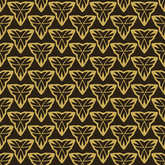 Modern background pattern with gold geometric ornament on black background, wallpaper. Seamless pattern, texture. Vector image