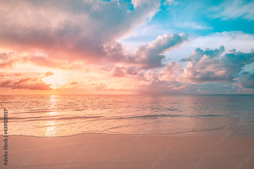 Wall mural closeup sea sand beach. panoramic beach landscape. inspire tropical beach seascape horizon. orange a