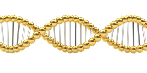 Golden DNA spiral horizontal on white. 3d illustration 