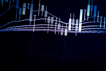 Financial data of stock market in term of a digital prices on LED display. A number of daily market price and quotation of prices chart to represent candle stick tracking in Forex trading.	
