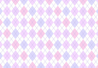 【背景素材】アーガイルチェック柄65　白背景（紫、ピンク、ラベンダー、青）