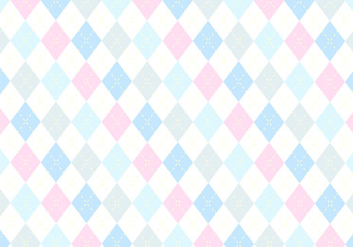 【背景素材】アーガイルチェック柄45　白背景（ピンク、青、水色、グレー））