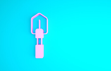 Pink Shovel icon isolated on blue background. Gardening tool. Tool for horticulture, agriculture, farming. Minimalism concept. 3d illustration 3D render