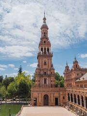 Fototapeta na wymiar North Tower of Plaza España in the city of Seville, capital of andalusia