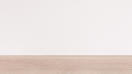 The white color wall with light wooden floor cornice and light wooden floor