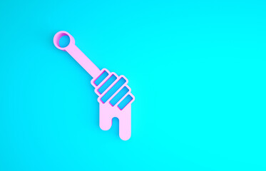 Pink Honey dipper stick icon isolated on blue background. Honey ladle. Minimalism concept. 3d illustration 3D render