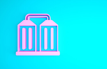 Pink Granary icon isolated on blue background. Silo with grain, elevator, granary, factory. Warehouse of grain crops. Minimalism concept. 3d illustration 3D render