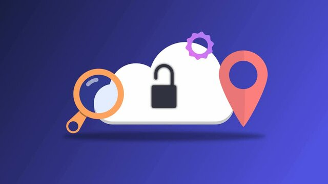 Animated concept of local cloud storage security. Unlocked cloud security conceptual 2d video clip.  