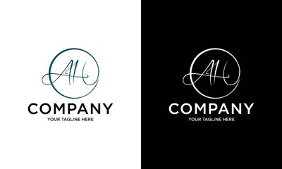 AH initial letter in circle white and black background logo template vector
