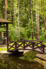 wooden bridge and gazebo