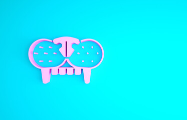 Pink Cat tooth icon isolated on blue background. Minimalism concept. 3d illustration 3D render