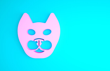 Pink Cat icon isolated on blue background. Minimalism concept. 3d illustration 3D render