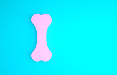 Pink Dog bone icon isolated on blue background. Pets food symbol. Minimalism concept. 3d illustration 3D render