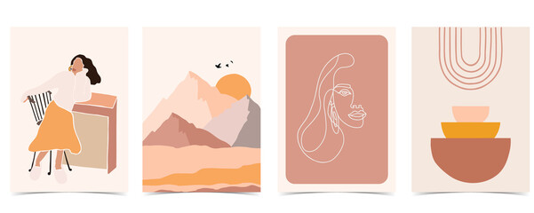 Collection of contemporary background set with rainbow,mountain,sun.Editable vector illustration for website, invitation,postcard and poster